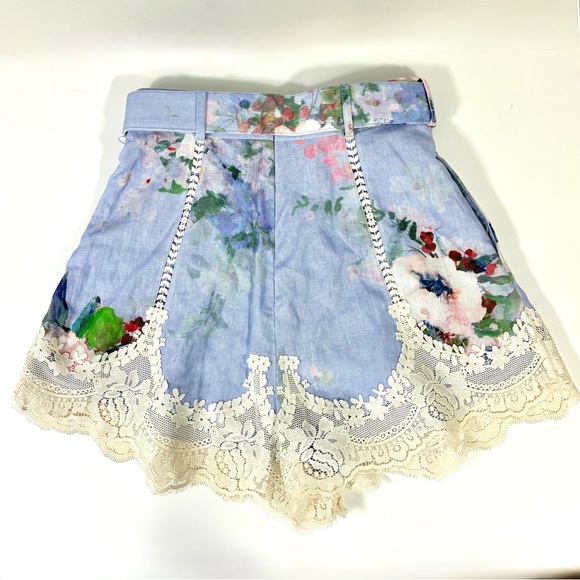 *SOLD* Zimmermann Everley Floral Belted Lace Trim Linen Shorts Light Blue NWT - Picture 4 of 17